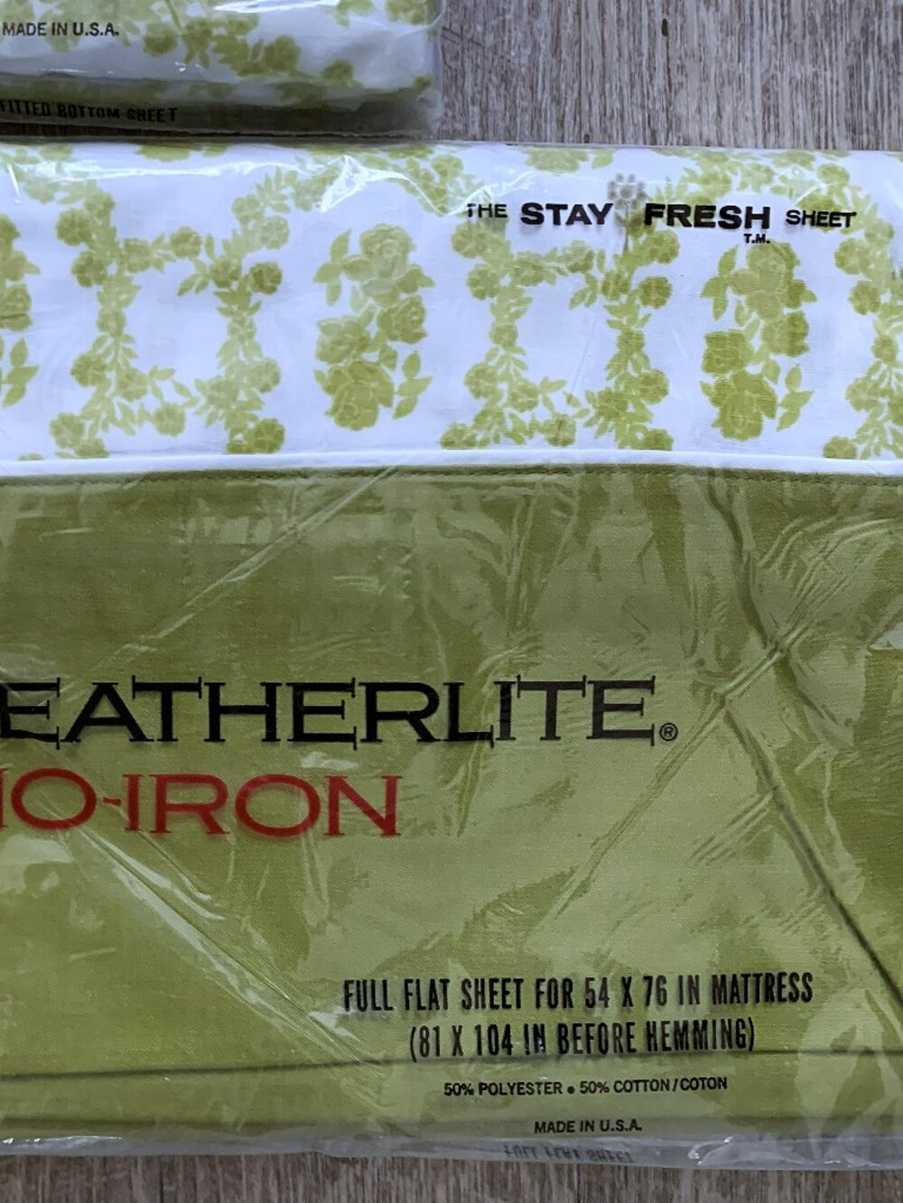 Vtg CANNON Featherlite Cameo Rose Dble Full Sheet Set Avocado Green NOS 4pc 1970 - Picture 3 of 9